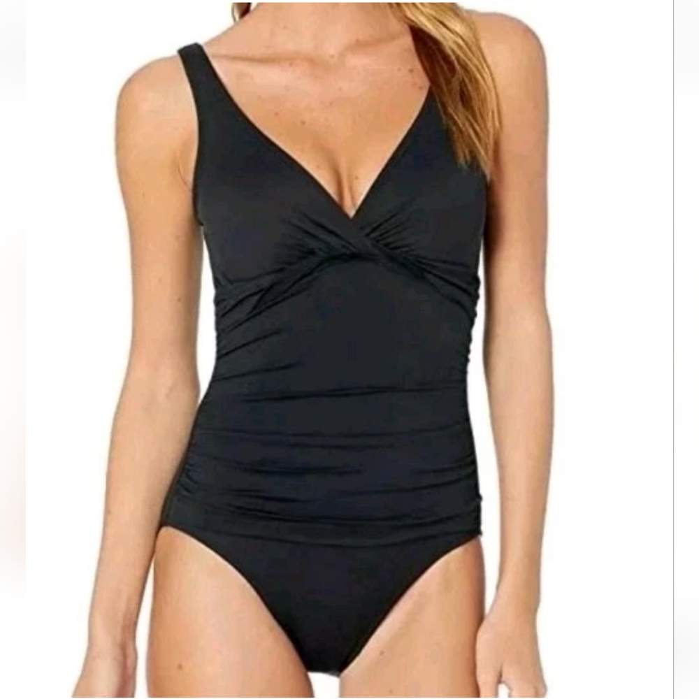 Lauren Ralph Lauren Twist Front Swimsuit Woman 16W Underwire Shaping Black Nwt - Picture 3 of 14